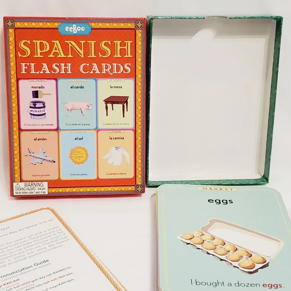eeBoo 56 SPANISH‎ Flash Cards Basic Vocabulary Illustrated Pronunciation Guides